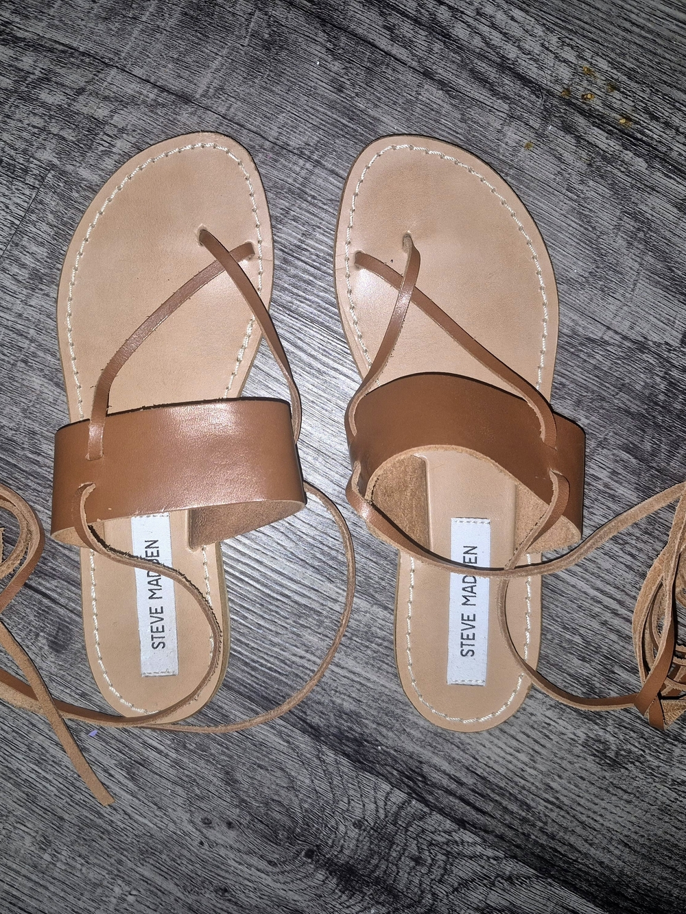 Steve Madden Brown Leather Lace-Up Flat Sandals